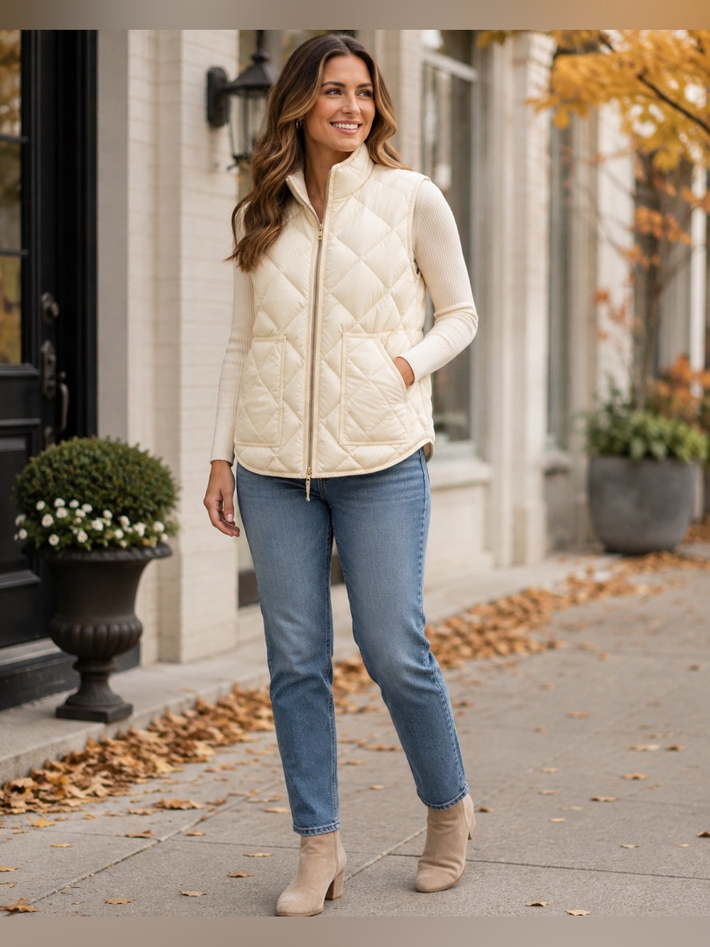 J.Crew Butter‎ Yellow Quilted Down Puffer Vest Trendy Sleeveless Size L